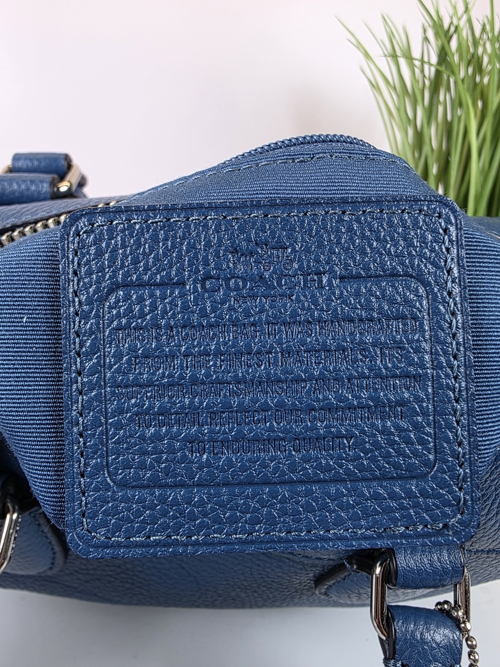 Coach Bennett Shearling Blue Pebble Leather Satchel Hand Crossbody Bag Sherpa - Picture 8 of 13